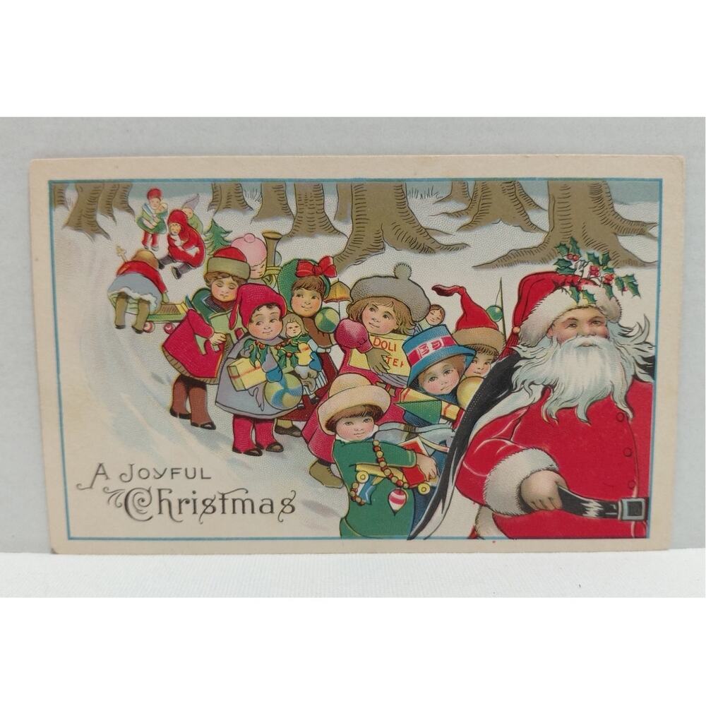 Antique Christmas Postcard Santa Claus wearing a Black Cape made in USA Unposted